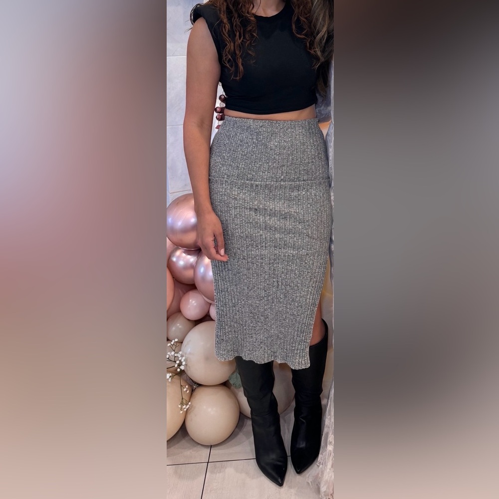 Topshop Ribbed Knit Pencil Skirt in Gray